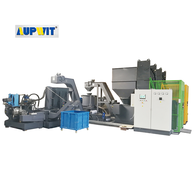 How much can the Swarf Briquetting Press reduce the volume of metal chips